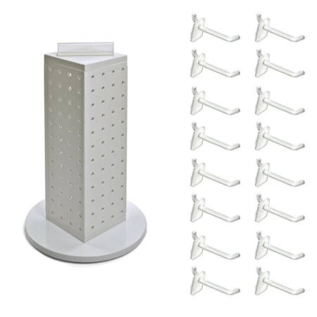 Azar Displays Four-Sided Revolving 4''W x 12''H Pegboard Counter Display w/ 16 2'' Hooks 700220-WHT-2W16